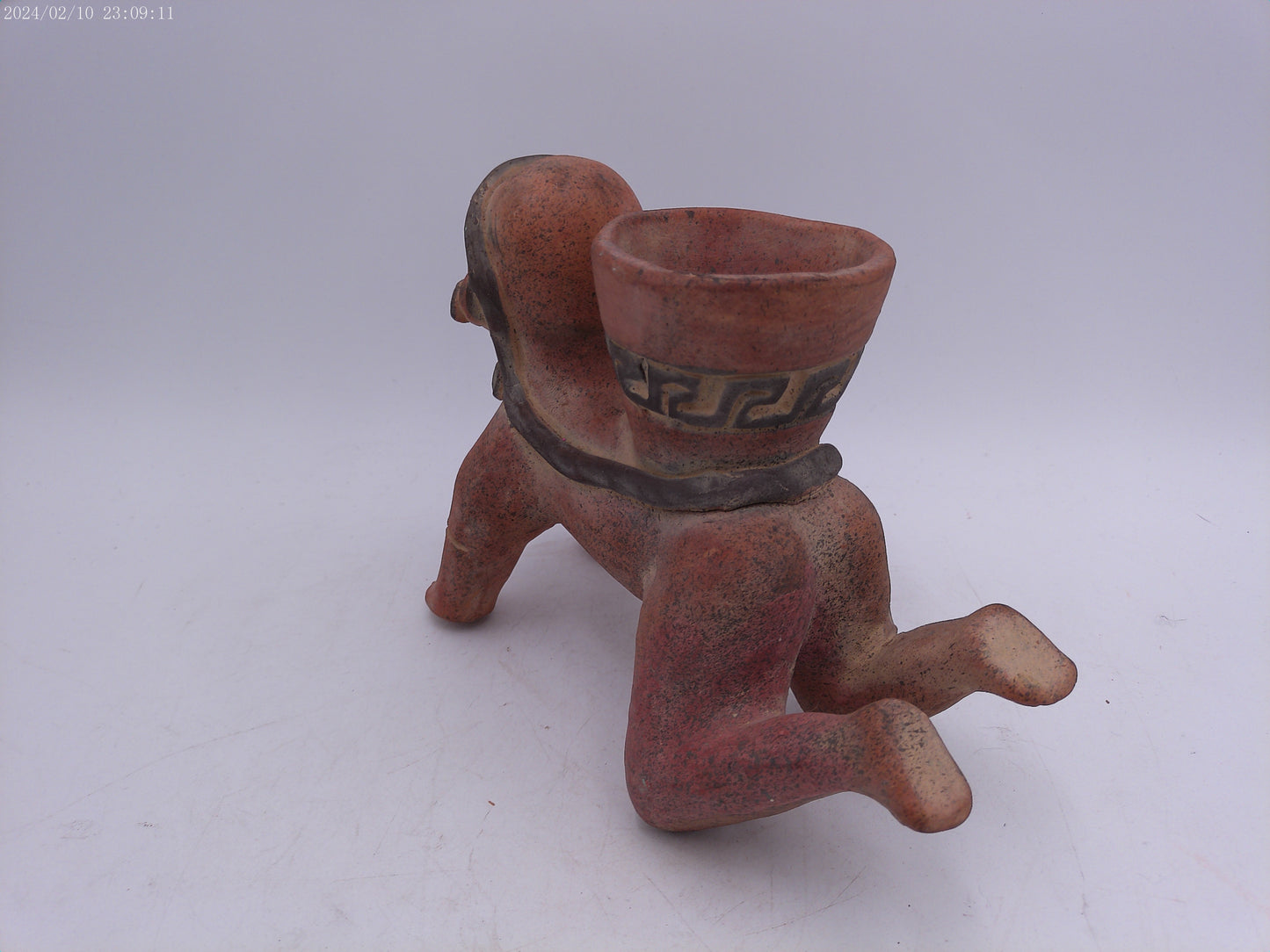 Aztec Mayan terracotta sculpture three Boy holding a clay Pot Statue