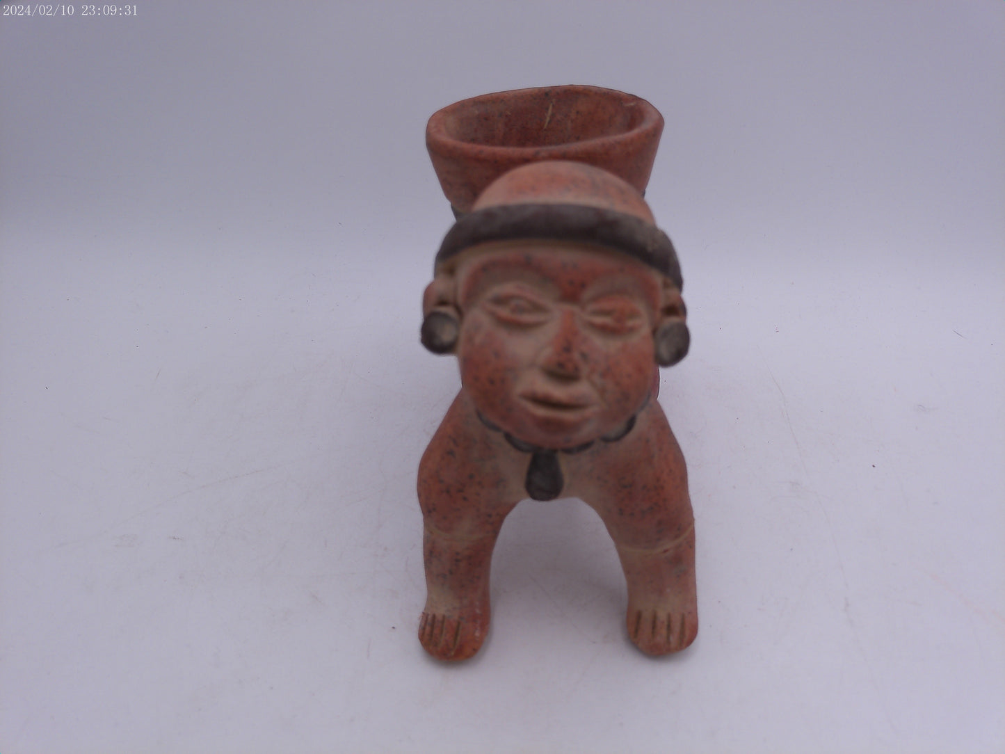 Aztec Mayan terracotta sculpture three Boy holding a clay Pot Statue