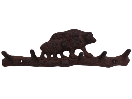 Vintage Cast Iron Coat Rack with Mommy and Baby Bear