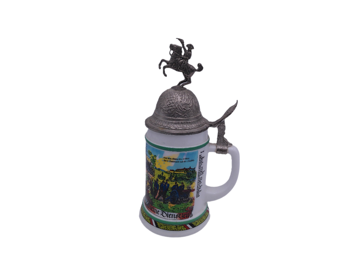 Beer Stein Mug West German with Soldier and Horse Lid