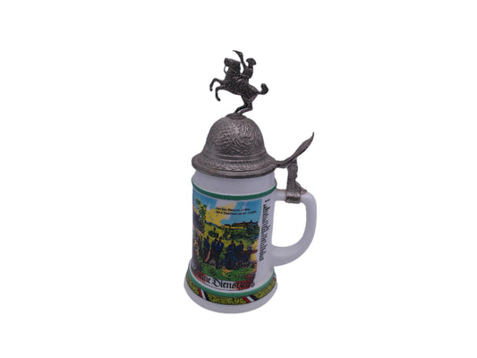 Beer Stein Mug West German with Soldier and Horse Lid