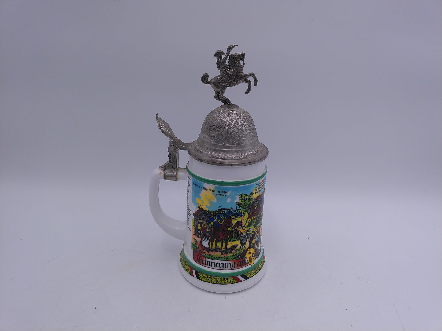 Beer Stein Mug West German with Soldier and Horse Lid