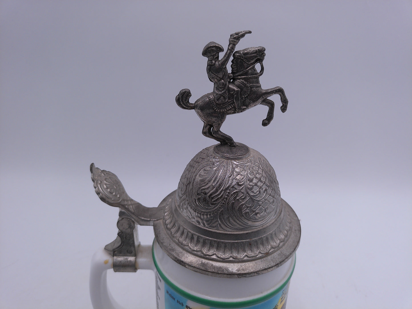 Beer Stein Mug West German with Soldier and Horse Lid