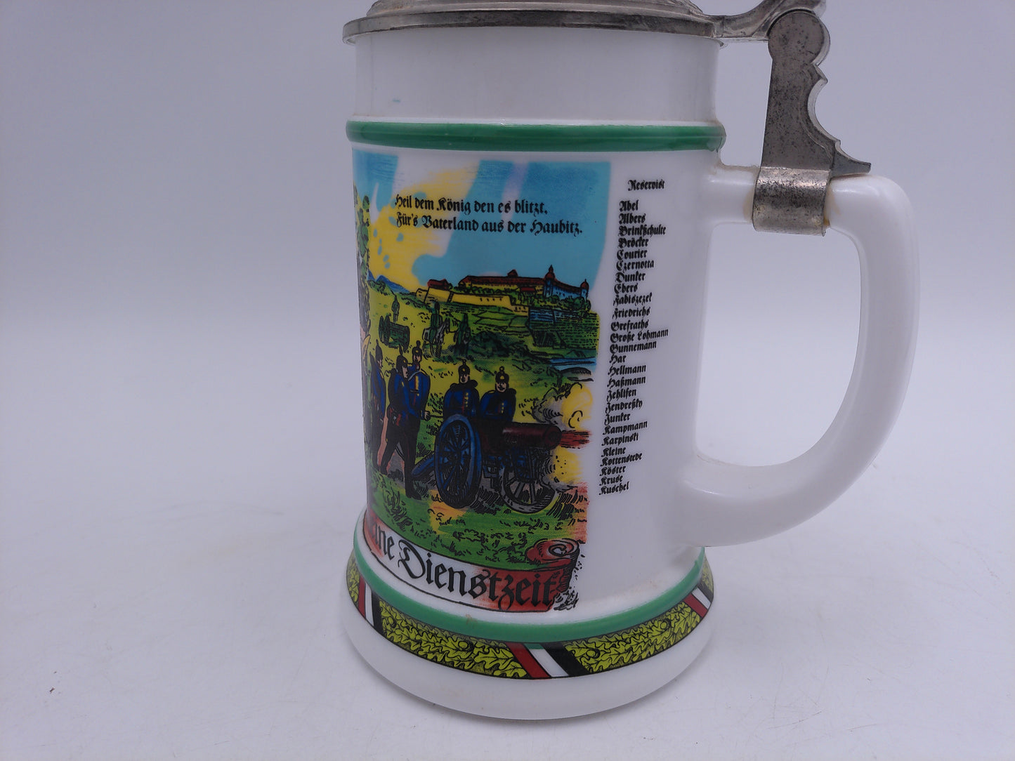 Beer Stein Mug West German with Soldier and Horse Lid