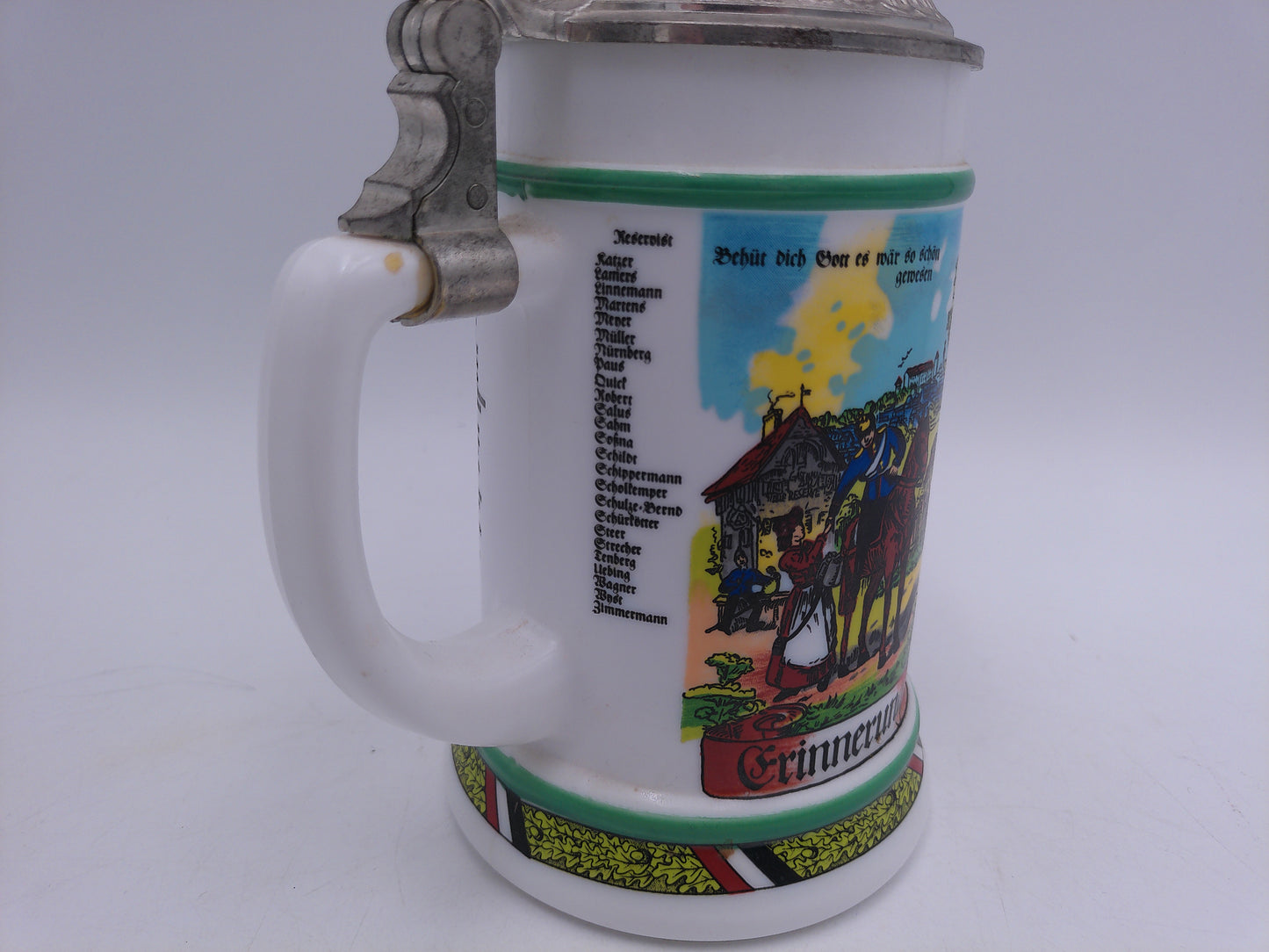 Beer Stein Mug West German with Soldier and Horse Lid