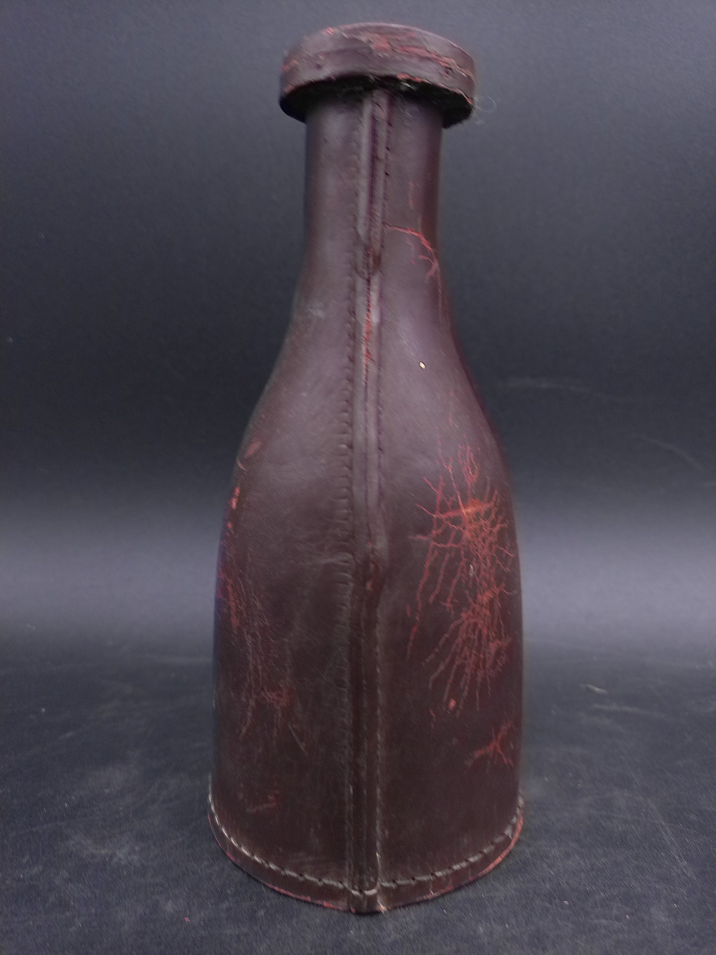 Brown Leather Pocket Billiard Pea Pool bottle Antique