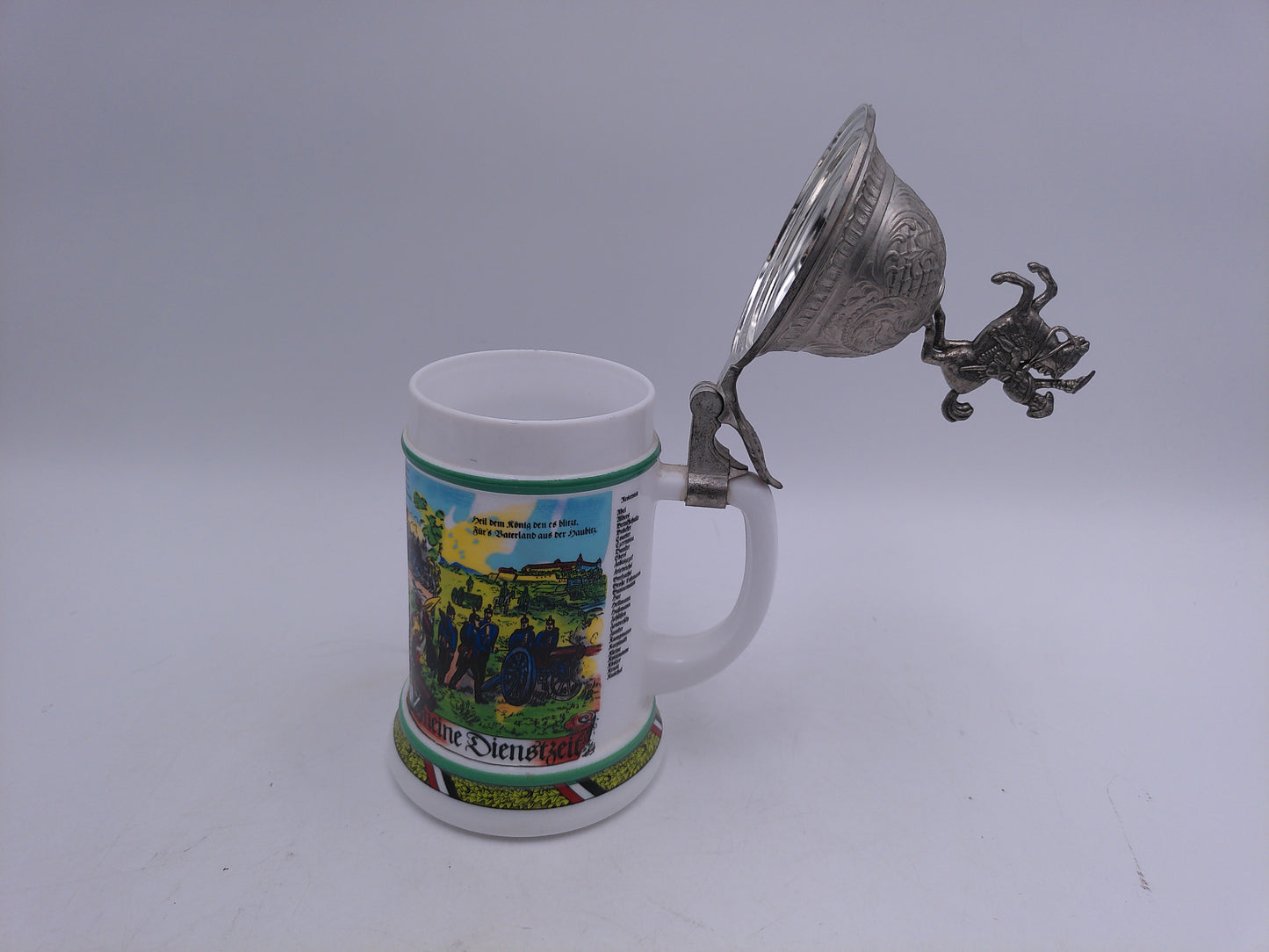 Beer Stein Mug West German with Soldier and Horse Lid
