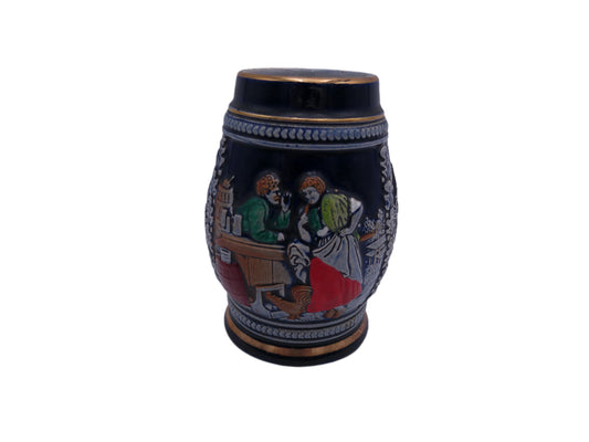 Beer Stein Mug Vintage German  Stein with Handle Gold rim and rings