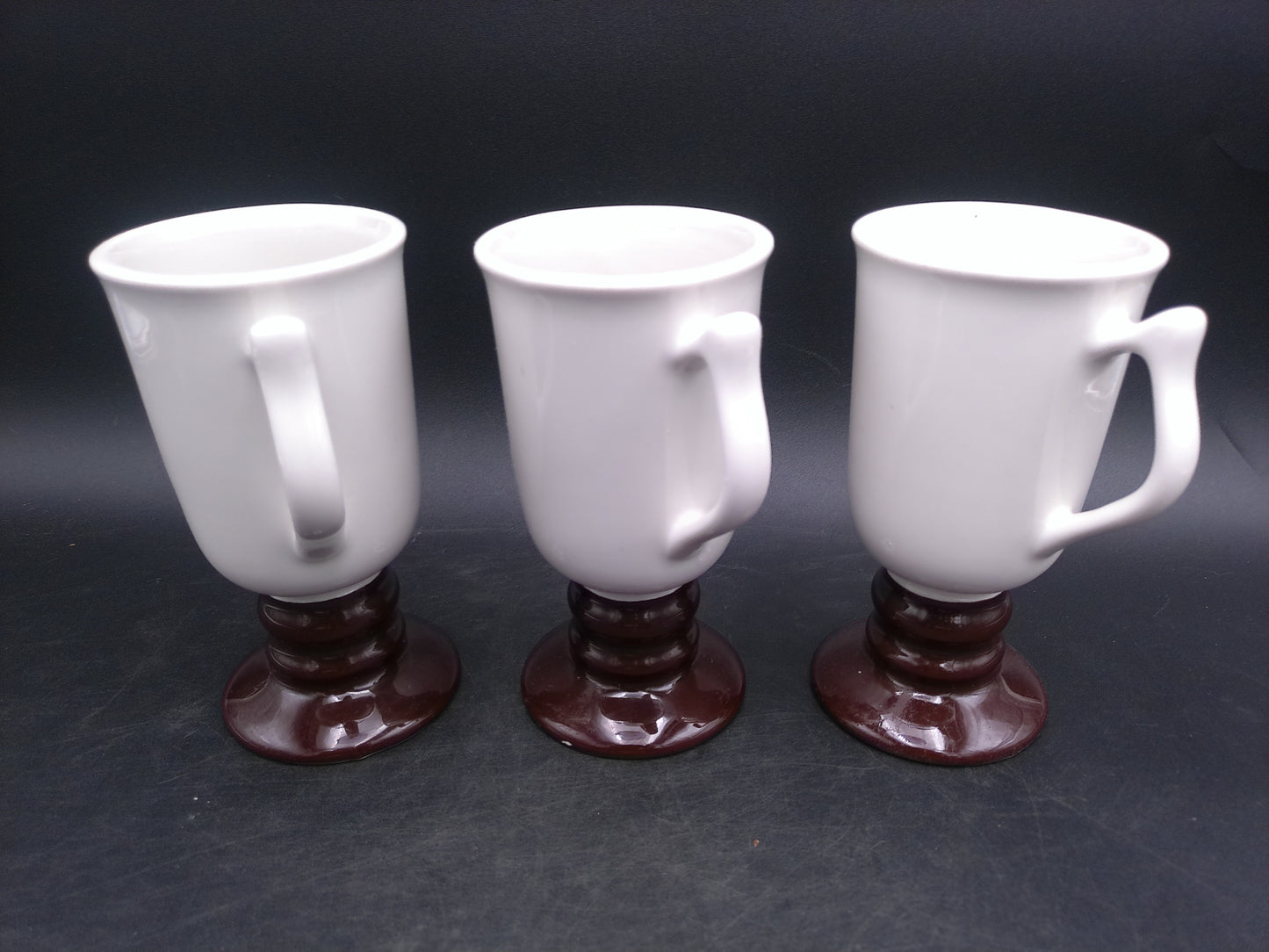 Hall Pottery 1273 White Footed With Brown Pedestal 6” Irish Coffee Mug Set of 3