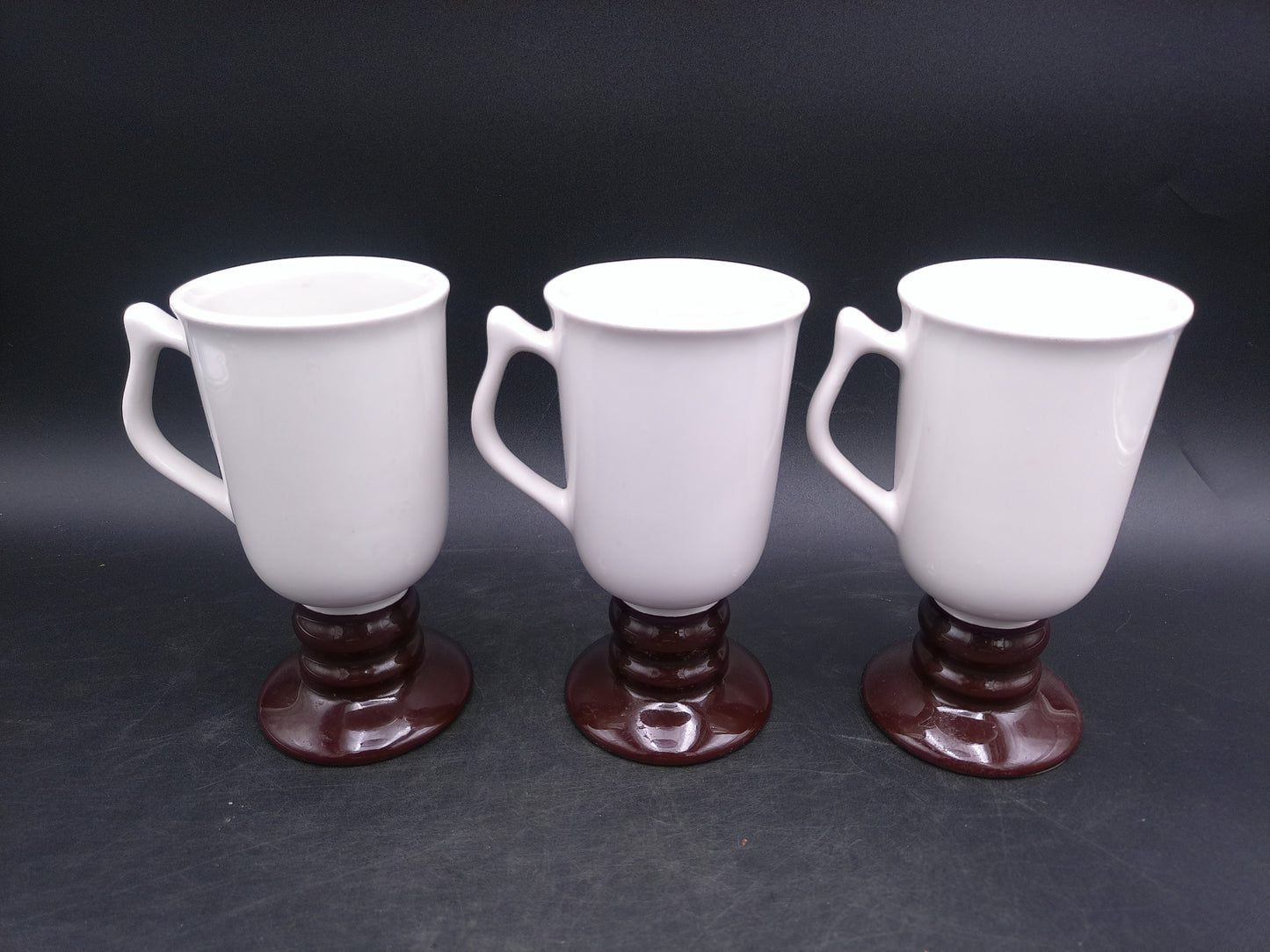 Hall Pottery 1273 White Footed With Brown Pedestal 6” Irish Coffee Mug Set of 3