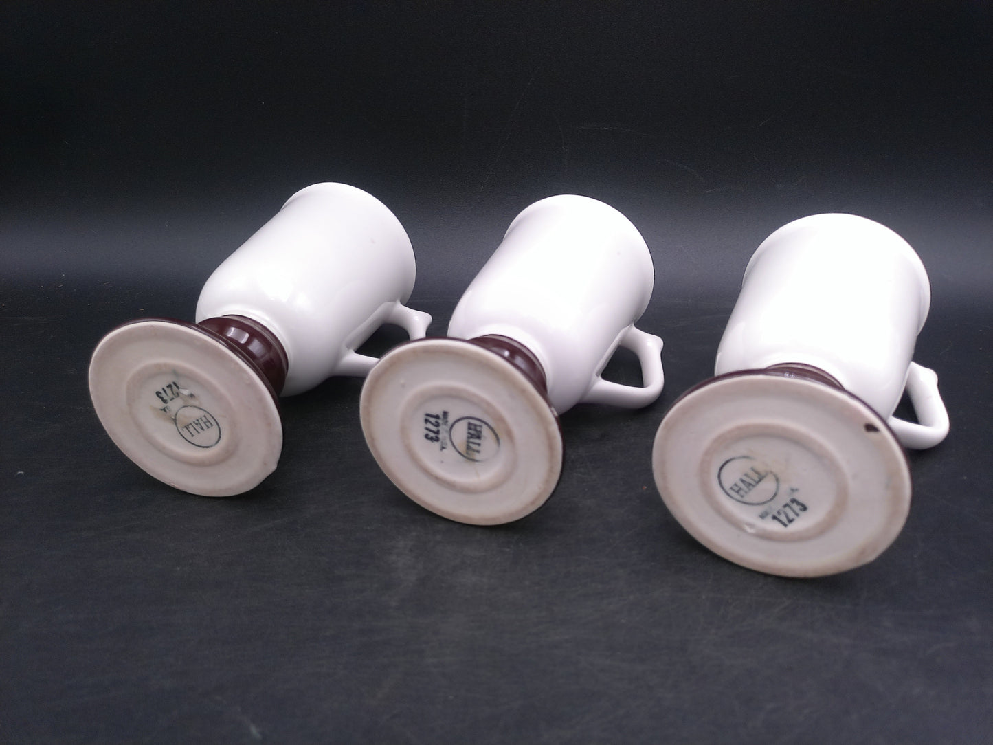 Hall Pottery 1273 White Footed With Brown Pedestal 6” Irish Coffee Mug Set of 3