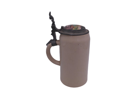 Beer Stein  with Deer art on top of lid 1L Vintage
