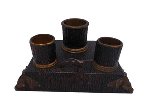 Super Rare Antique 3 Inkwell Cast Iron Base