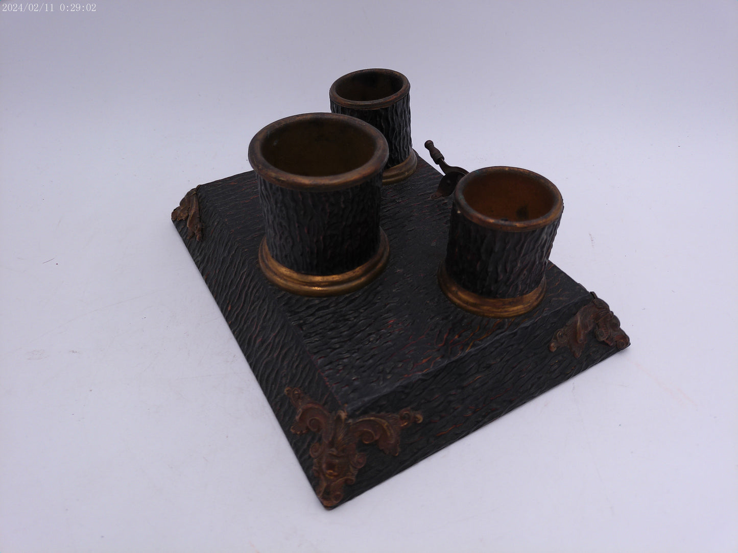 Super Rare Antique 3 Inkwell Cast Iron Base