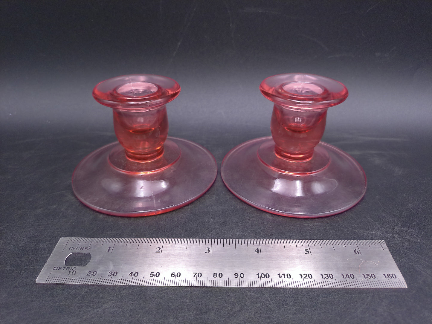 Pink Depression Glass Candlesticks Set of 2 Vintage