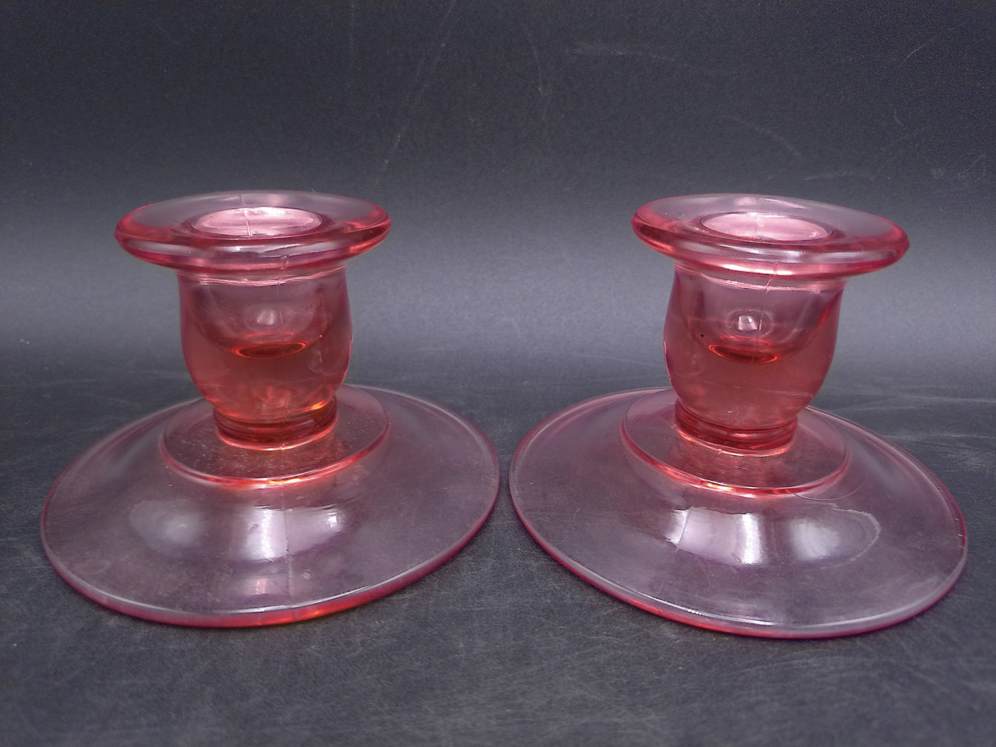 Pink Depression Glass Candlesticks Set of 2 Vintage
