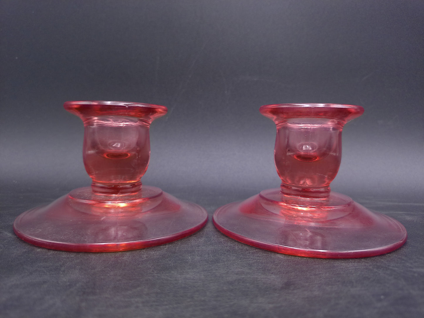 Pink Depression Glass Candlesticks Set of 2 Vintage