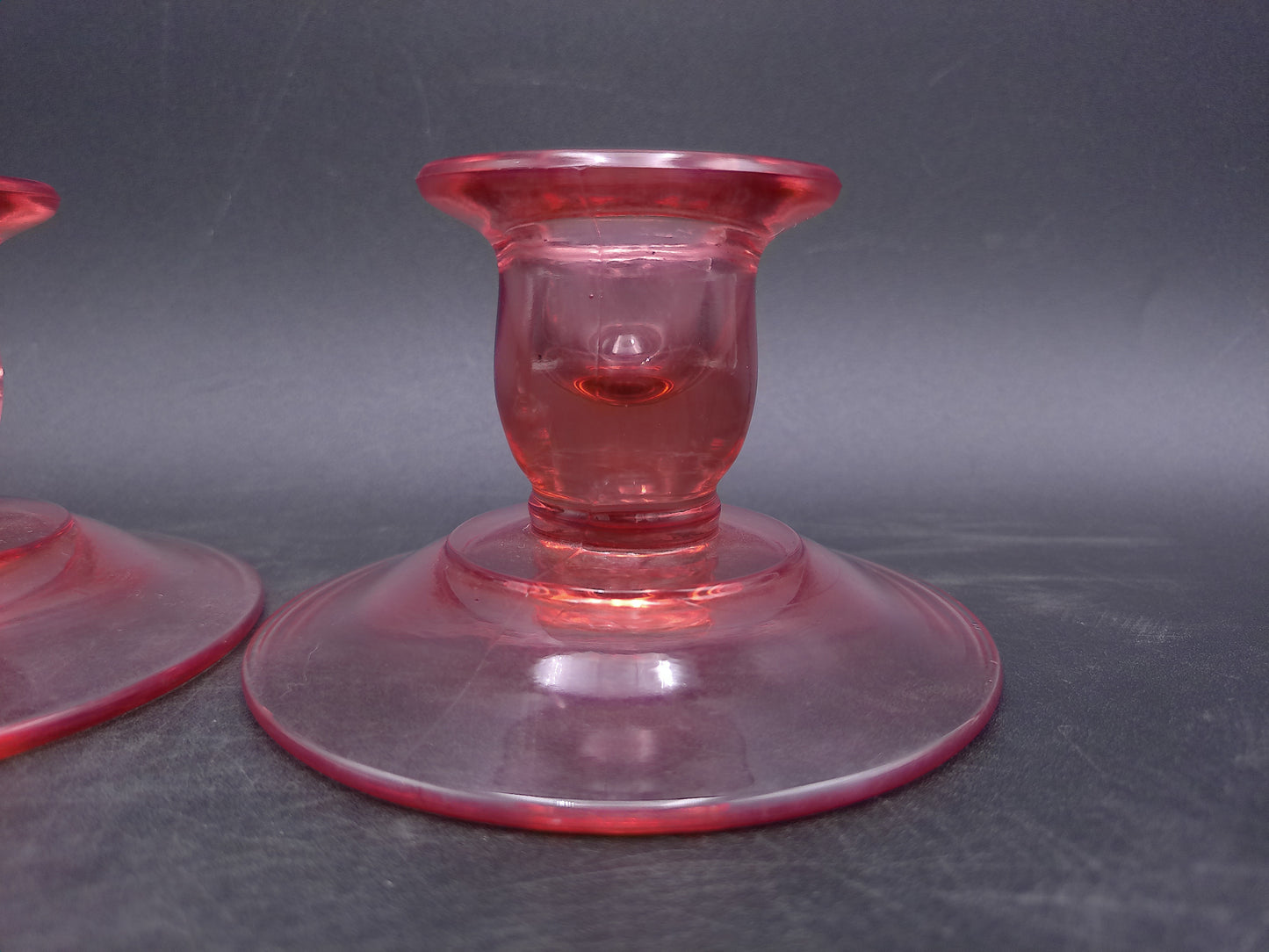Pink Depression Glass Candlesticks Set of 2 Vintage