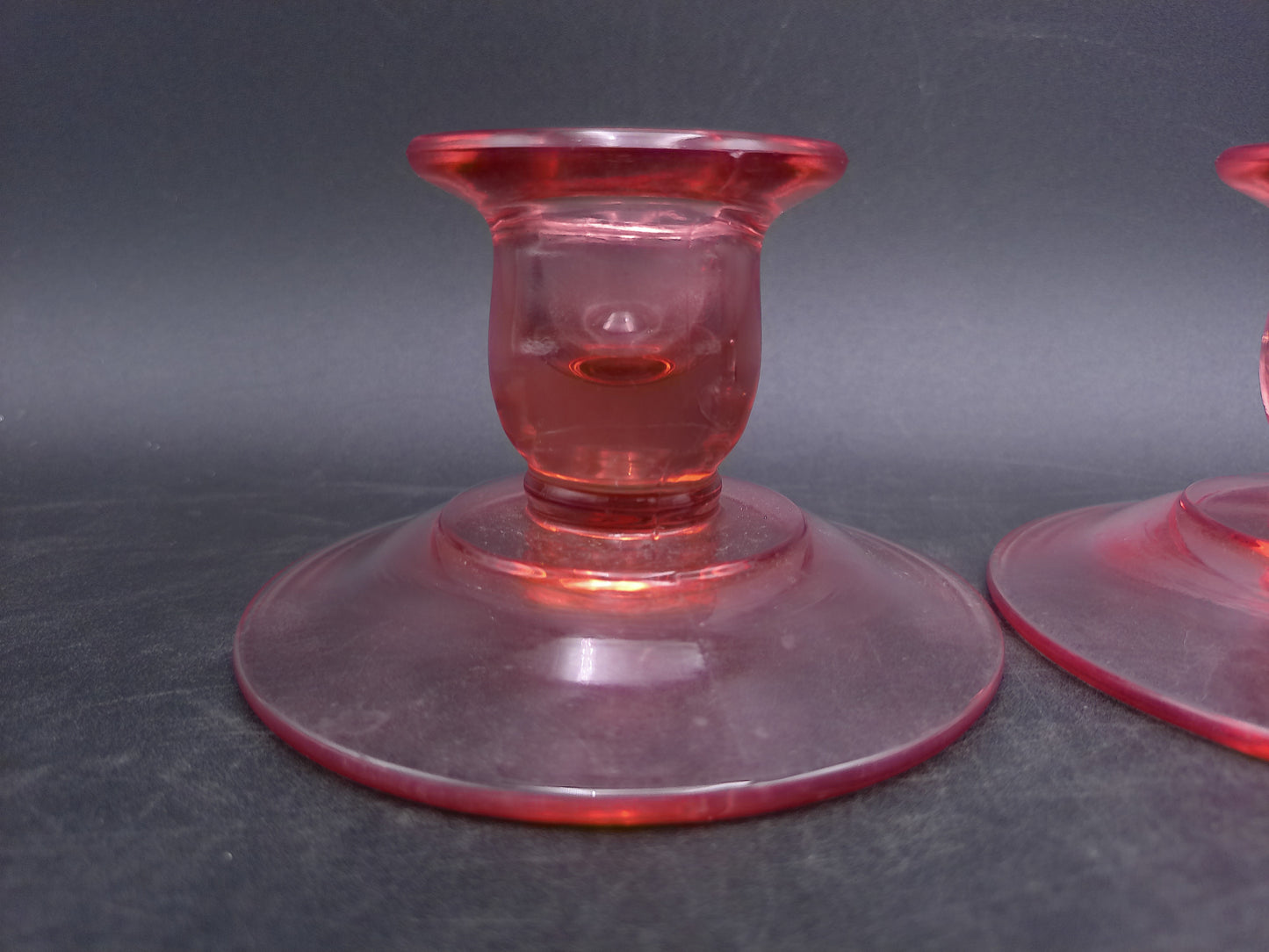 Pink Depression Glass Candlesticks Set of 2 Vintage