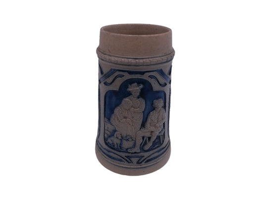 Beer Stein Vintage Salt Glaze Stein Blue Gray Stoneware Tavern Scene 0.5L German