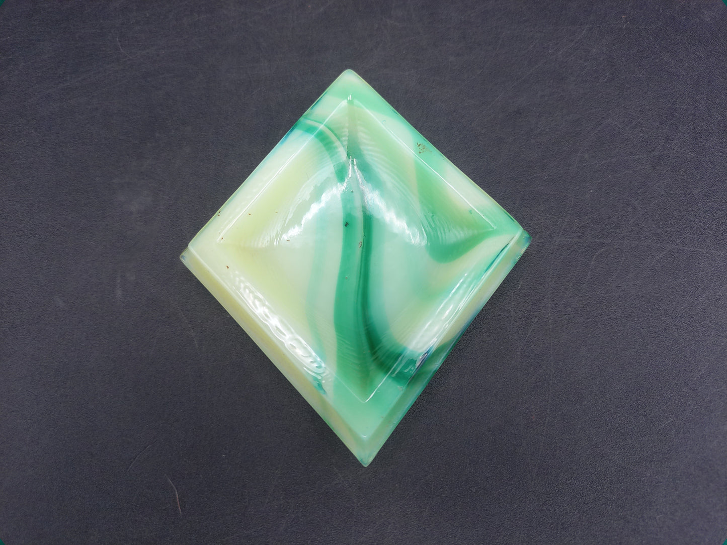 Green White Marble Art Glass Square Trivet Plate and Three leaf Irish Clover Ashtray