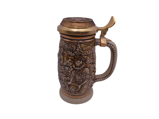 Beer Stein Vintage Avon, Gold Rush, 1987, Pewter Lid, Embossed Scene, California Gold Rush Days,
