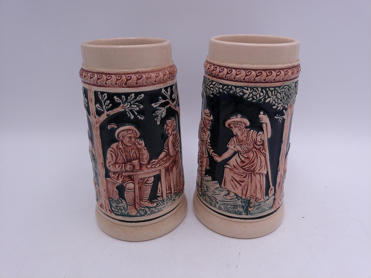 Beer Stein Vintage Set of 2 German  Steins Vintage Hunters in the Mountains