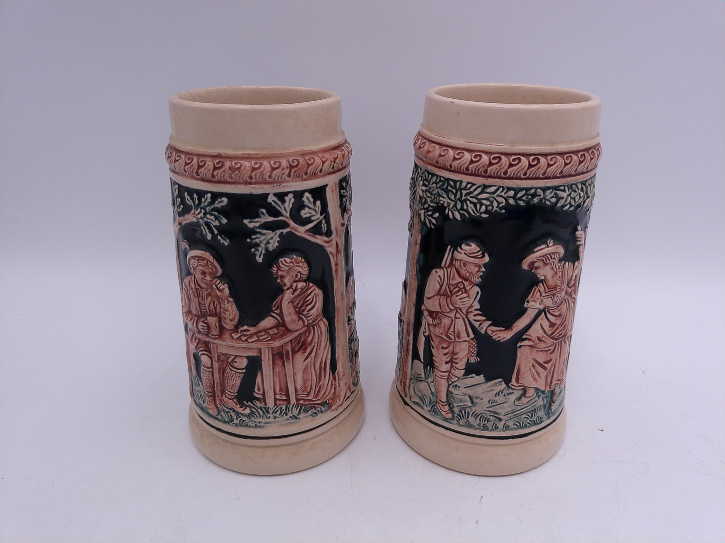 Beer Stein Vintage Set of 2 German  Steins Vintage Hunters in the Mountains