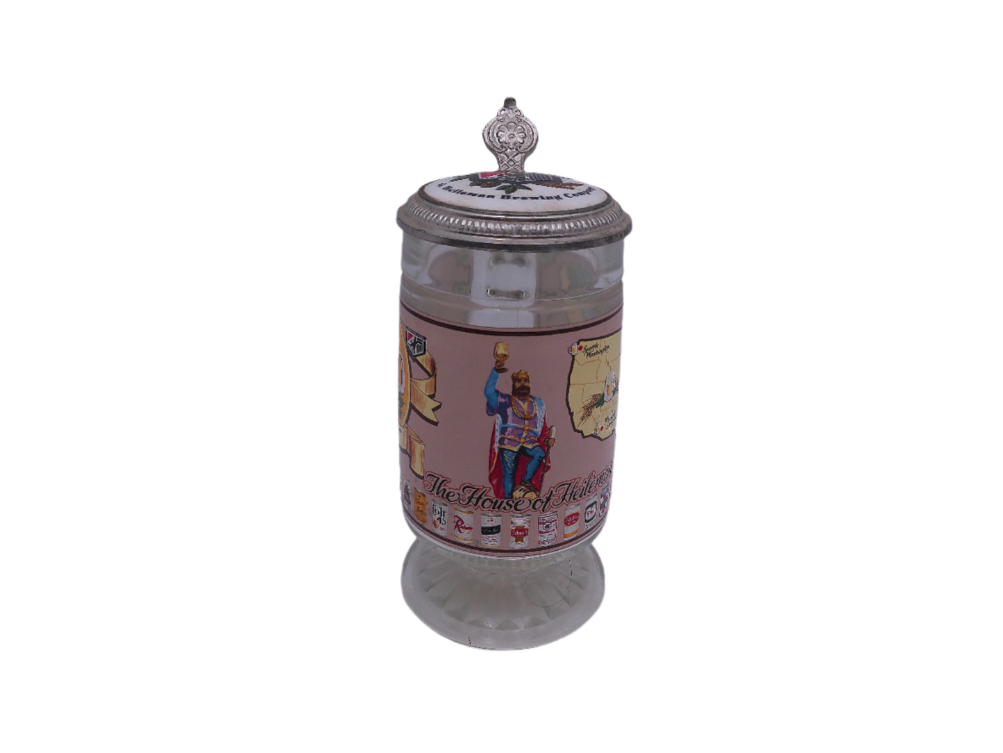 Beer Stein Glass Design With Metal Lid  Helleman Brewing Company Vintage