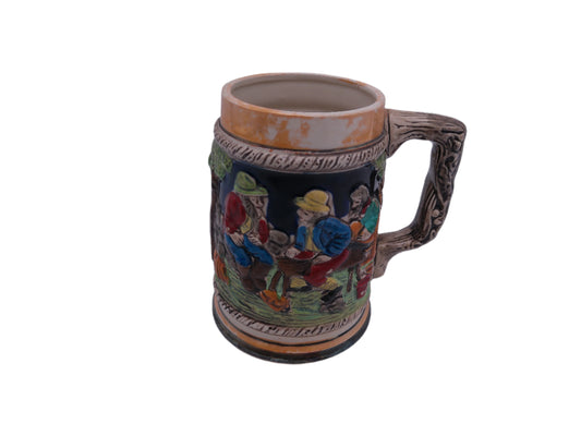 Beer Stein Made In Germany Porcelain, Tree Handle Hand Painted German Artwork, Vintage
