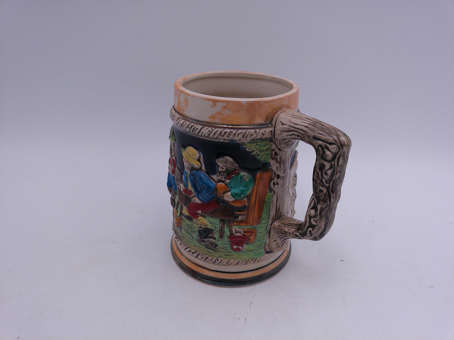 Beer Stein Made In Germany Porcelain, Tree Handle Hand Painted German Artwork, Vintage