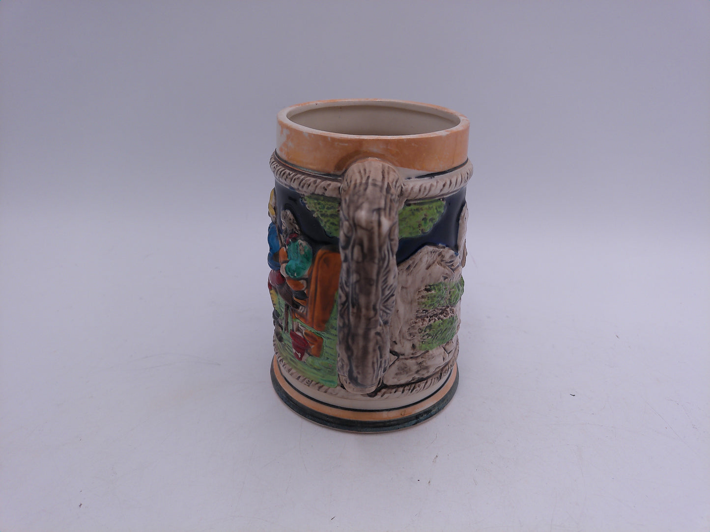 Beer Stein Made In Germany Porcelain, Tree Handle Hand Painted German Artwork, Vintage