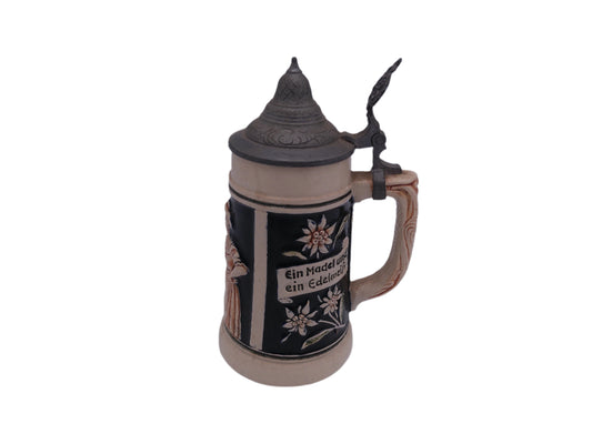 Beer Stein Made In Germany Hinged Pewter Lid Hand Painted Vintage