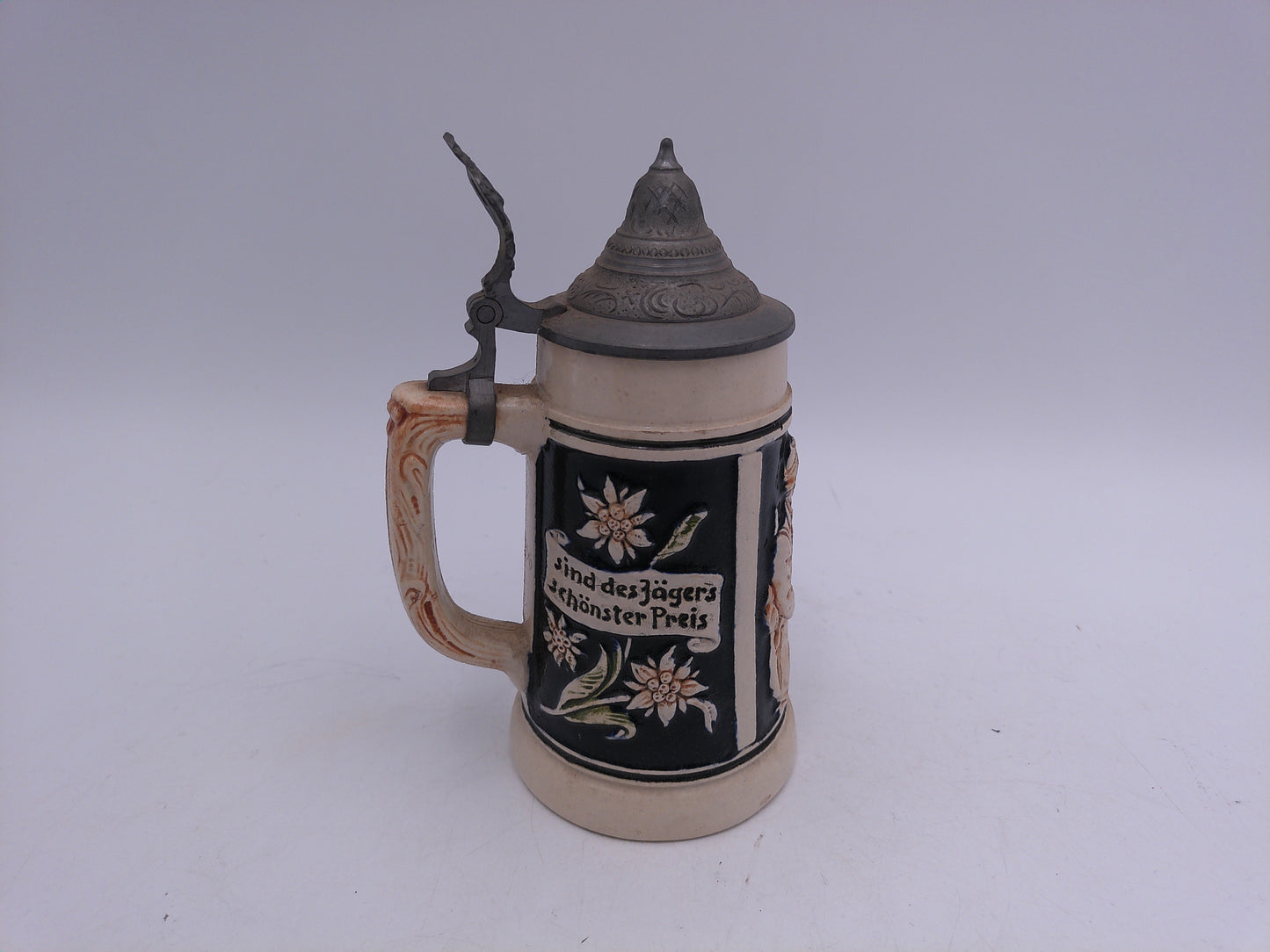 Beer Stein Made In Germany Hinged Pewter Lid Hand Painted Vintage