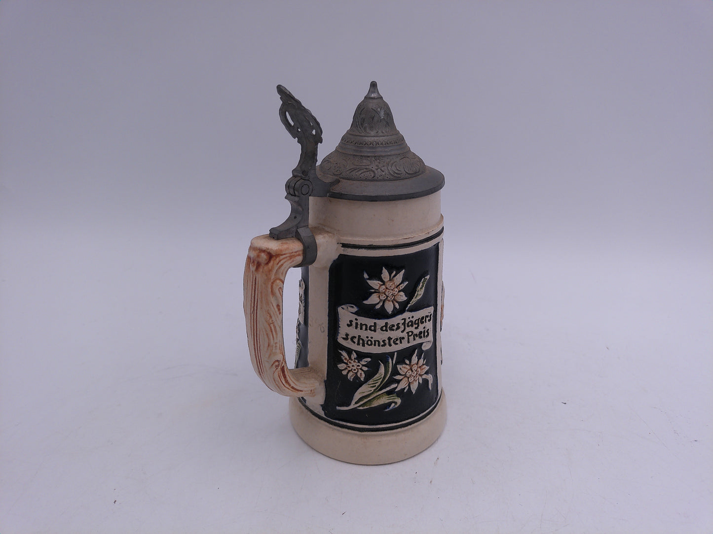 Beer Stein Made In Germany Hinged Pewter Lid Hand Painted Vintage