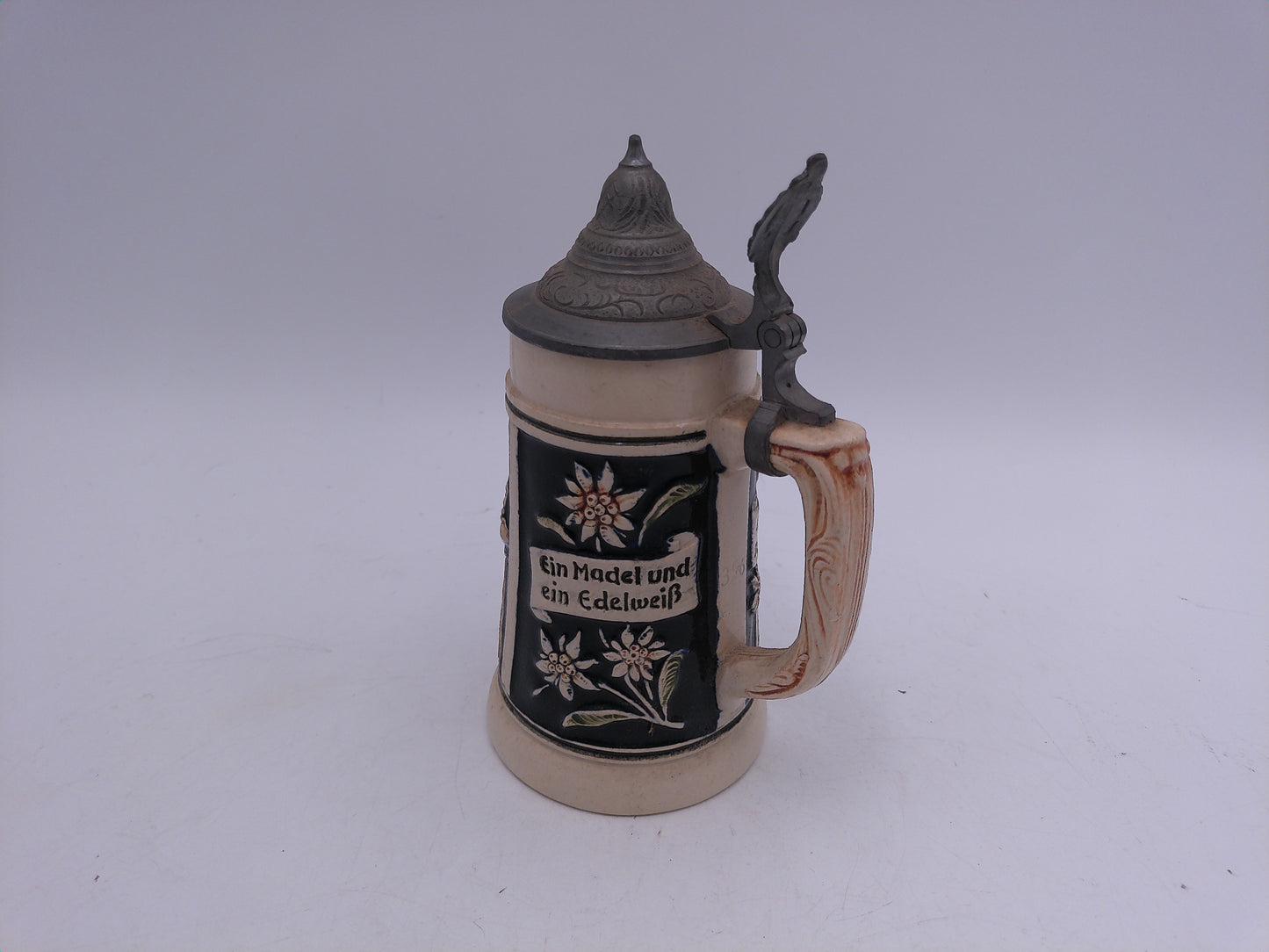 Beer Stein Made In Germany Hinged Pewter Lid Hand Painted Vintage