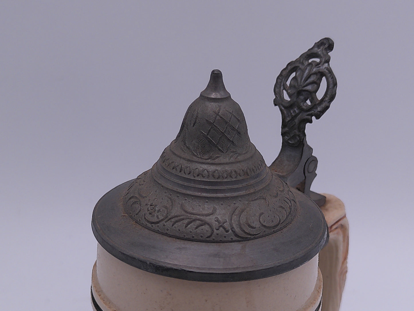 Beer Stein Made In Germany Hinged Pewter Lid Hand Painted Vintage