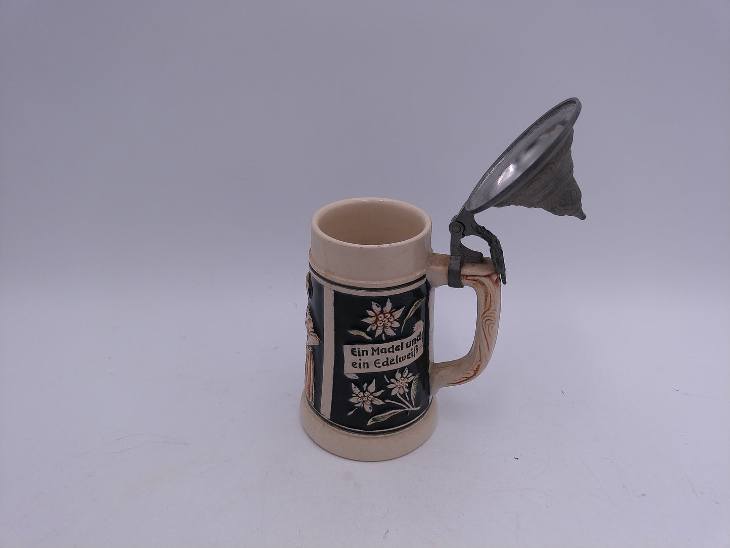 Beer Stein Made In Germany Hinged Pewter Lid Hand Painted Vintage