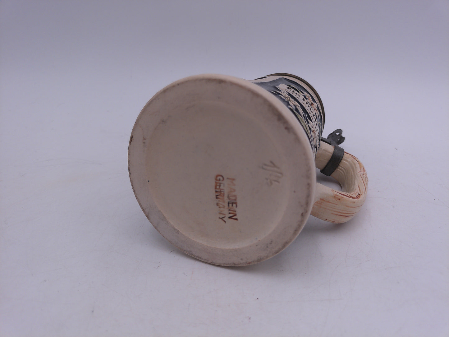 Beer Stein Made In Germany Hinged Pewter Lid Hand Painted Vintage