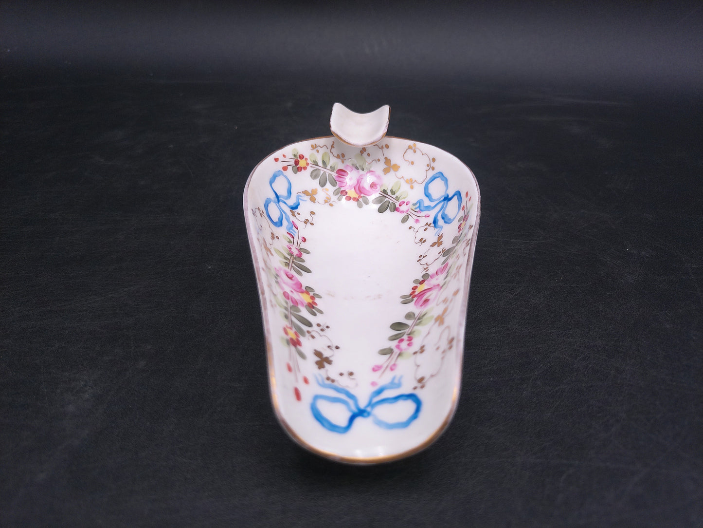 Porcelain Hand Painted Victorian Style Gold Rim Candy Nut Scoop  Made in Portugal