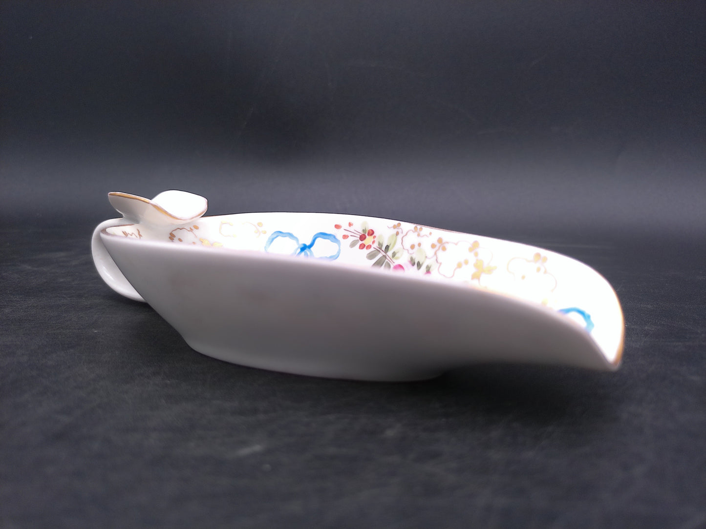 Porcelain Hand Painted Victorian Style Gold Rim Candy Nut Scoop  Made in Portugal