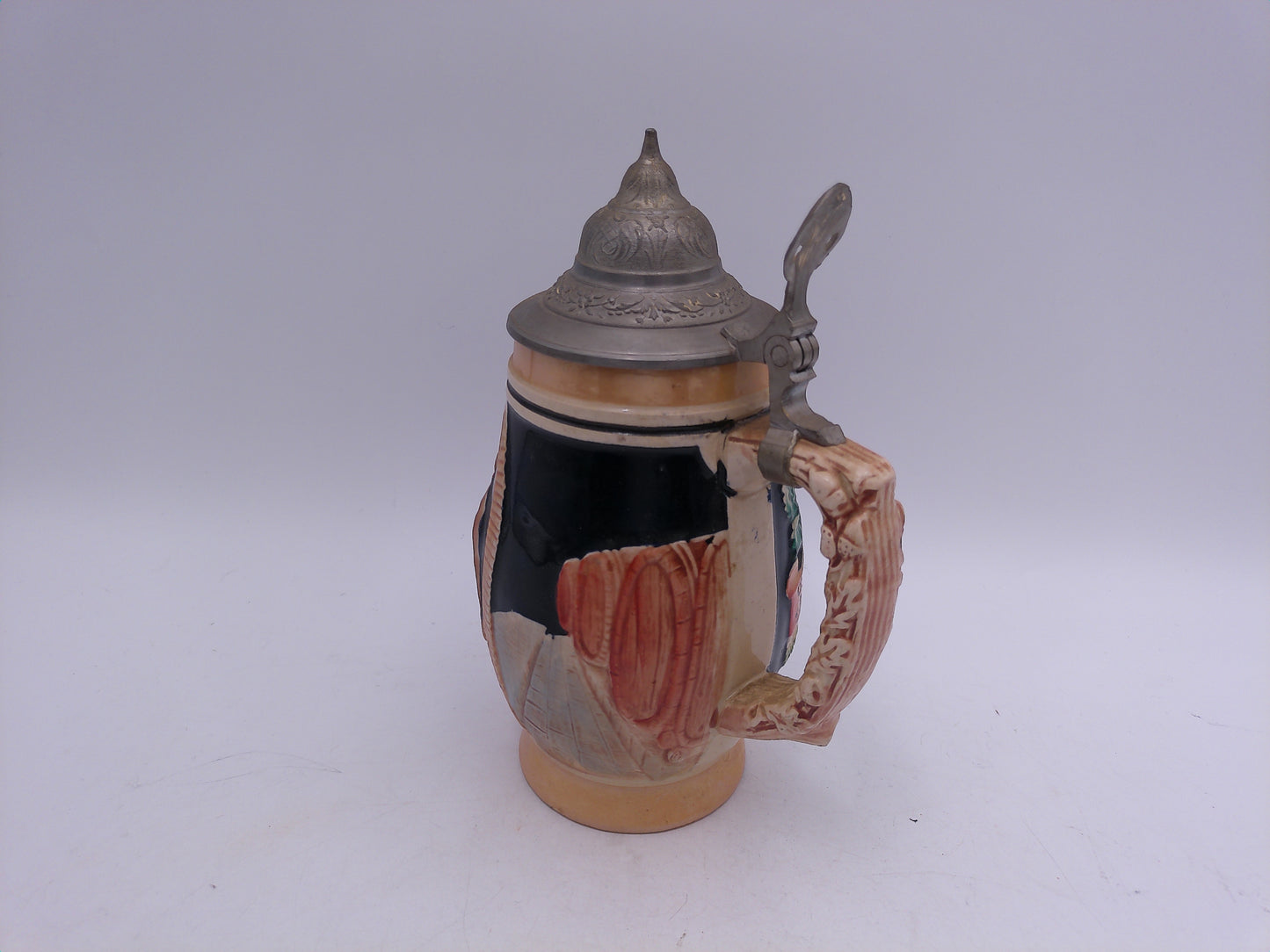 Beer Stein Made In Germany Pewter Lid with Monks and Adage