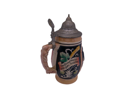Beer Stein Made In Germany Pewter Lid with Monks and Adage