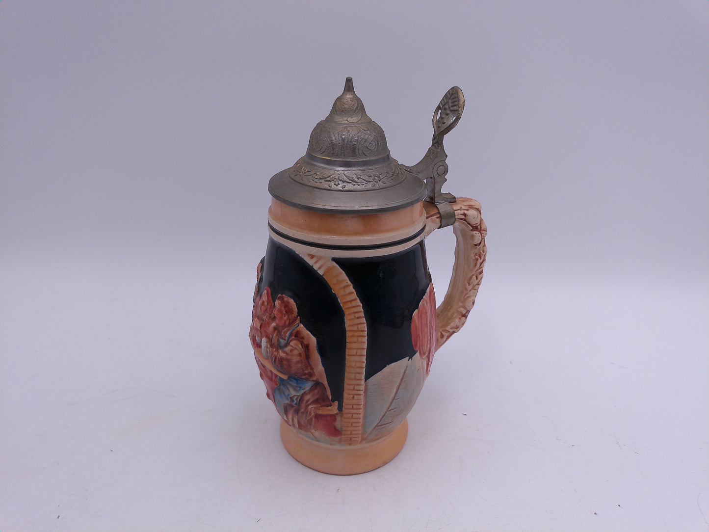 Beer Stein Made In Germany Pewter Lid with Monks and Adage