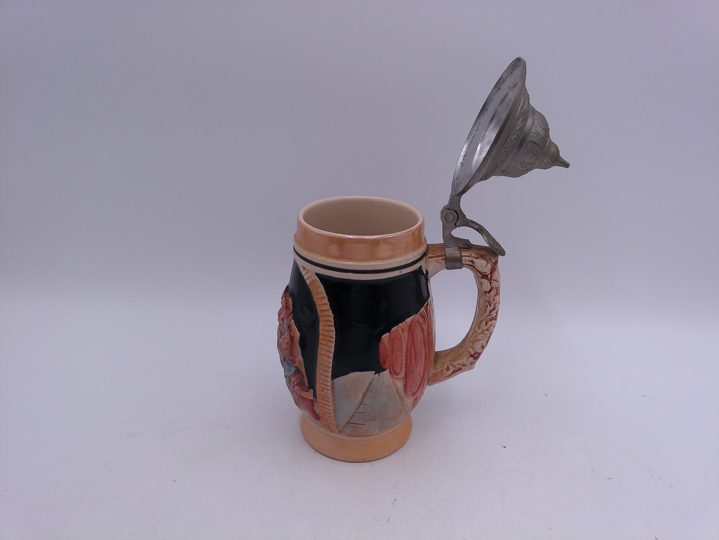 Beer Stein Made In Germany Pewter Lid with Monks and Adage
