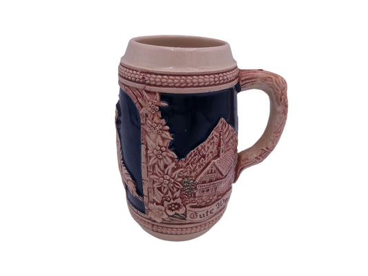 Beer Stein  German Made Decorative Vintage Two Men on side of Stein