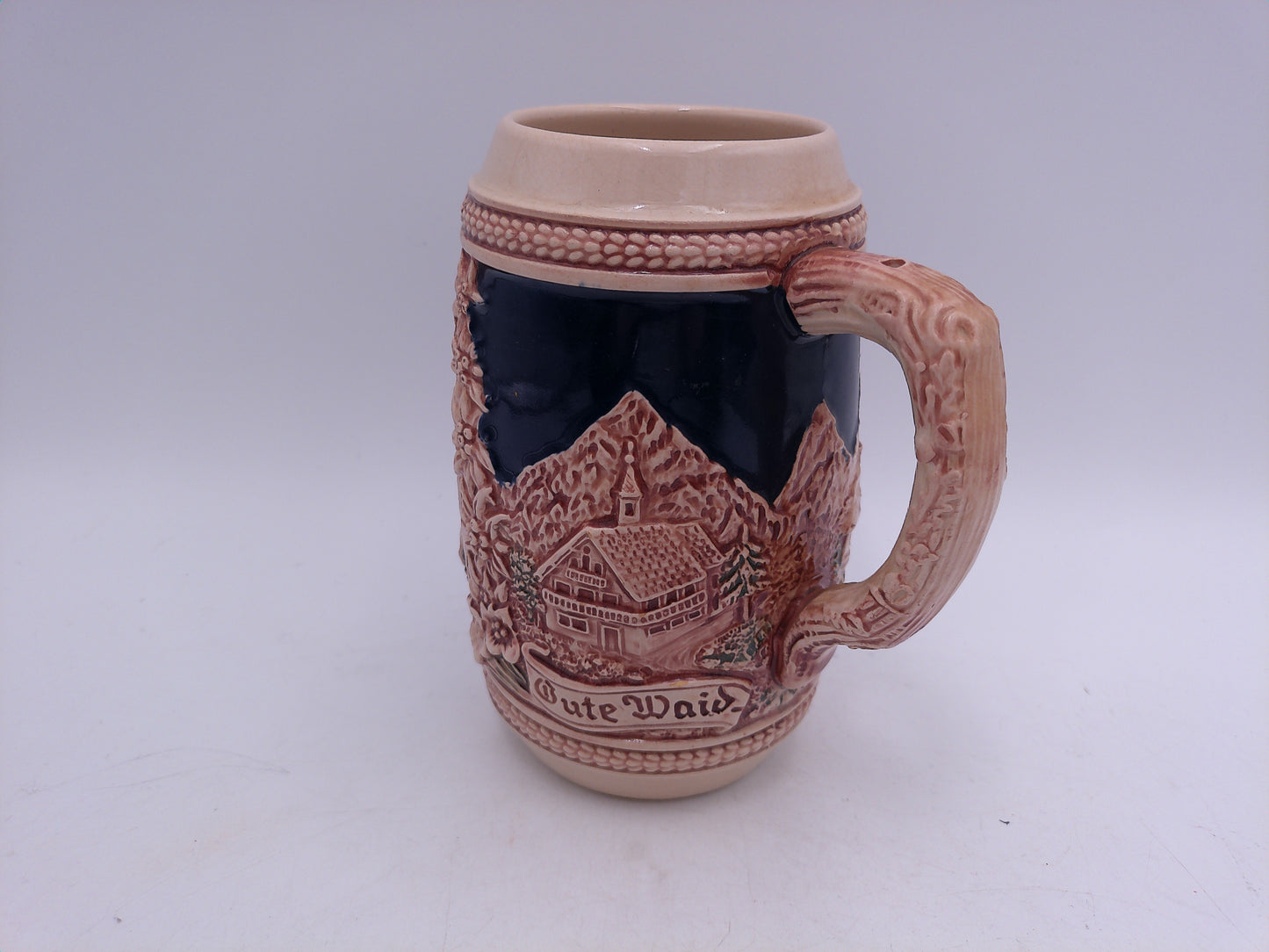 Beer Stein  German Made Decorative Vintage Two Men on side of Stein