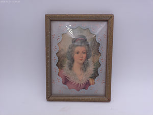 Glass Convex Silhouette Framed Picture Beautiful Lady  Vintage B18