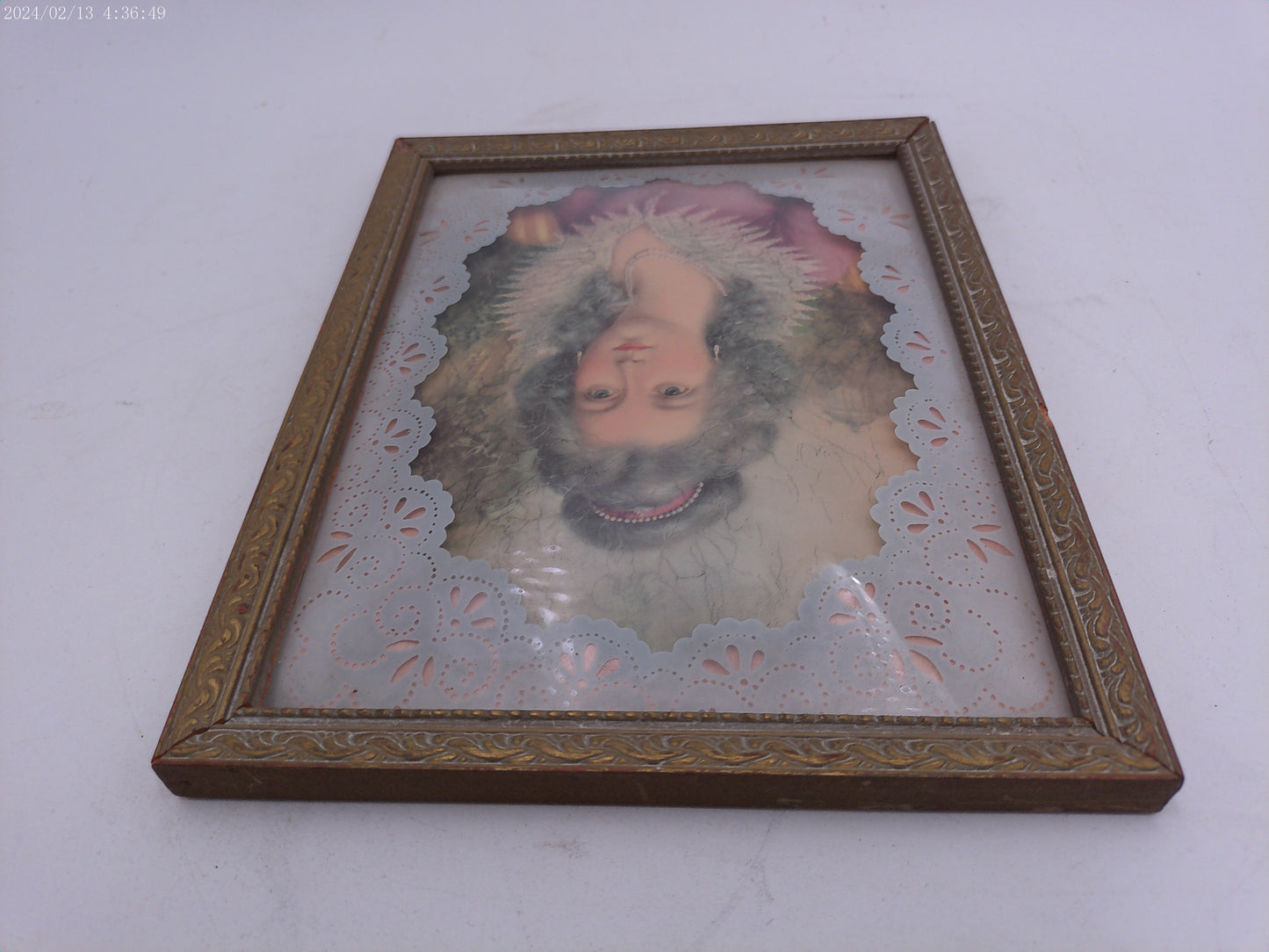 Glass Convex Silhouette Framed Picture Beautiful Lady  Vintage B18