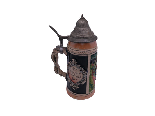 Beer Stein German Made with Pewter Lid Vintage Colorful